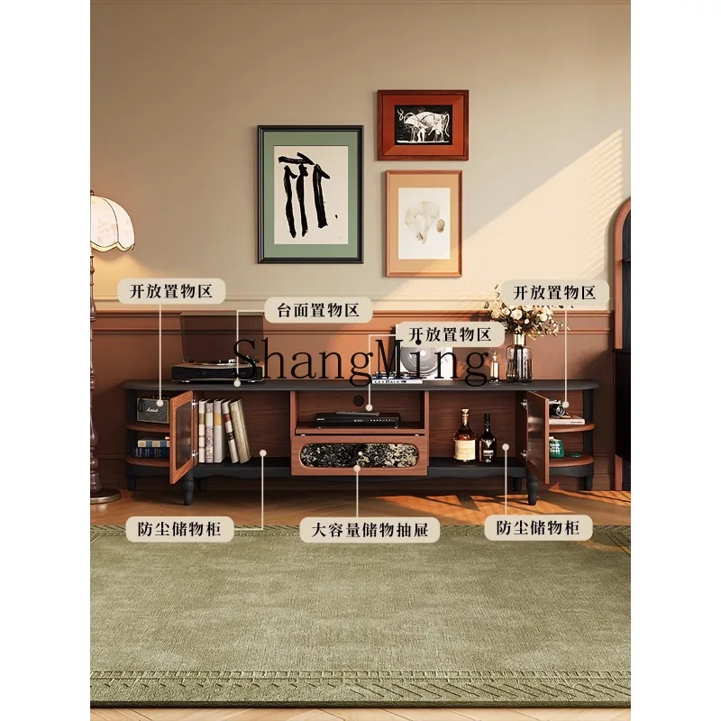 

CL retro solid wood TV cabinet medium antique black oval cabinet small apartment living room simple