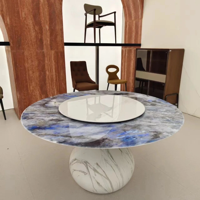 

Italian light luxury rock slab round table marble round dining table home villa restaurant water drop dining table sphere