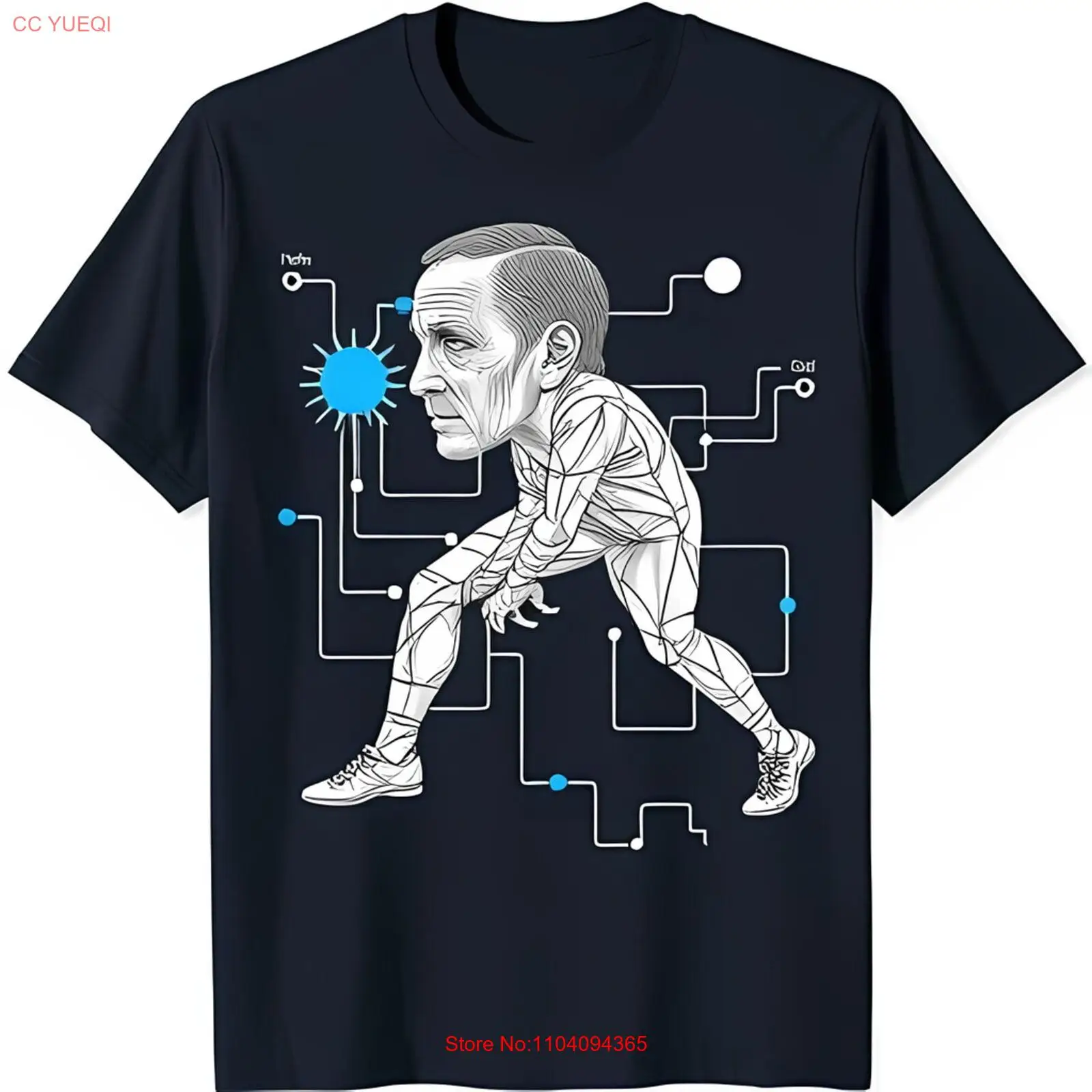 

Stylized Graphic Black T-Shirt with Design of Man with Large Head