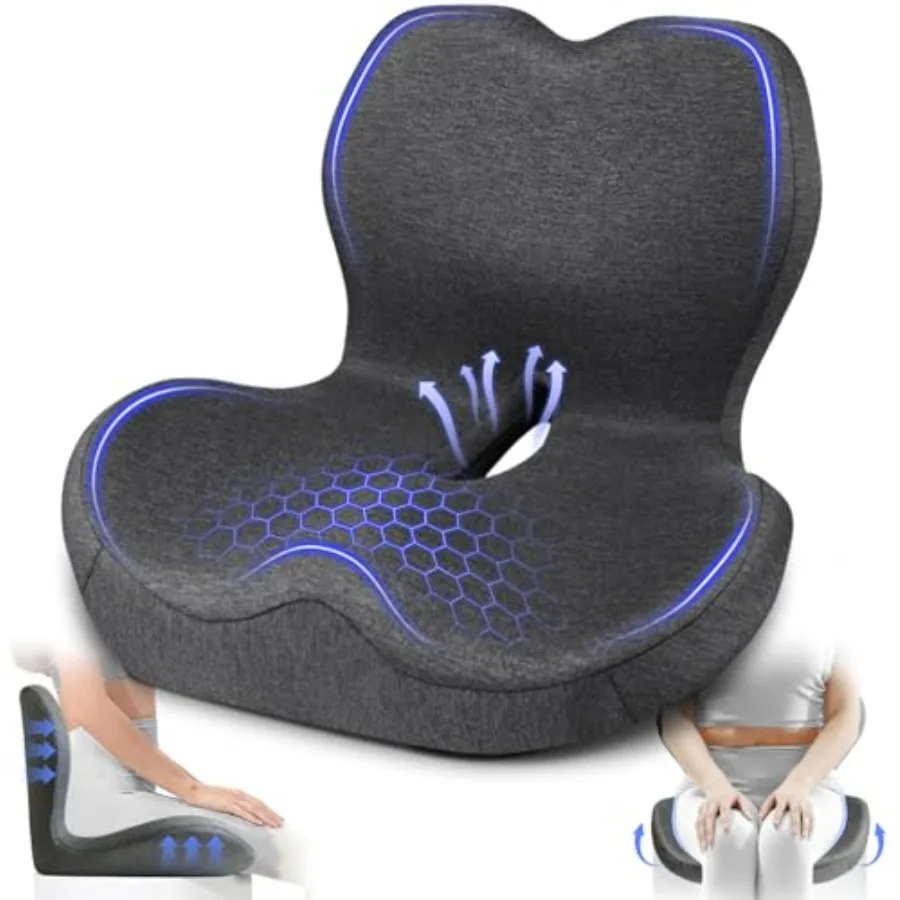 

X Large Memory Foam Seat Cushion with Lumbar Support for Office Chair Car Home Desk Wheelchair - Tailbone and Sciatica Pain Rel