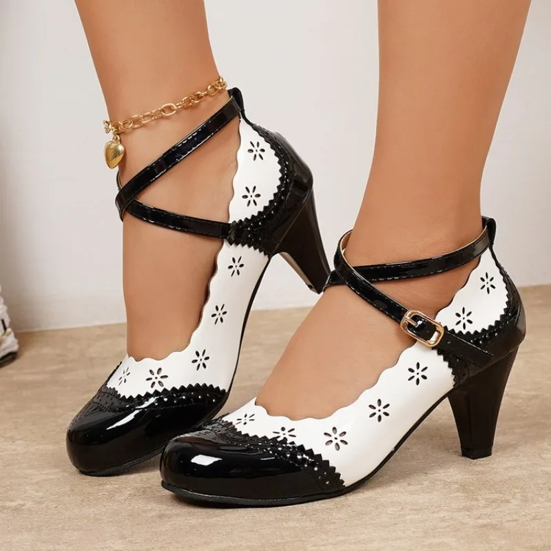 2026 Übergrößen Vintage Schwarze High Heels Pumps Retro Bequeme Sommer Rosa Bürodamen Schuhe Damen – Detail 11