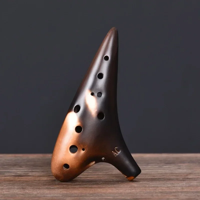 Ceramic Ocarina12 Hole Ocarina Classic Straw Fire Alto C Tones Ceramic Ocarina Chinese Flute Tao Music Instrument Collectible