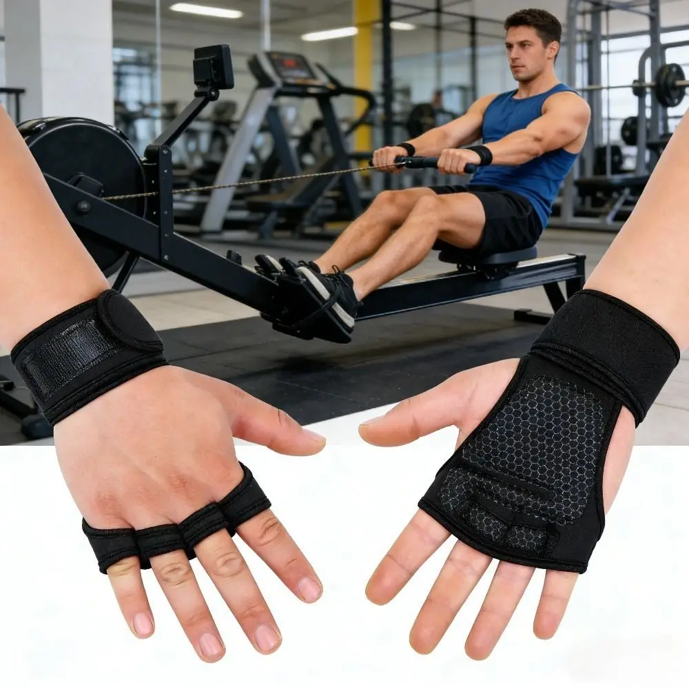 Anti-Slip Gym Fitness Gloves Wear-Resistant Wrist Protect Half Finger Gloves Adjustable Black Sport Riding Gloves Body Building