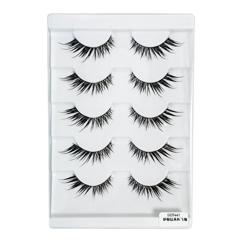 5 pares novo olho de gato fino cílios postiços longo natural preto fino banda cílios falsos 7-13mm cílios extensão dos olhos