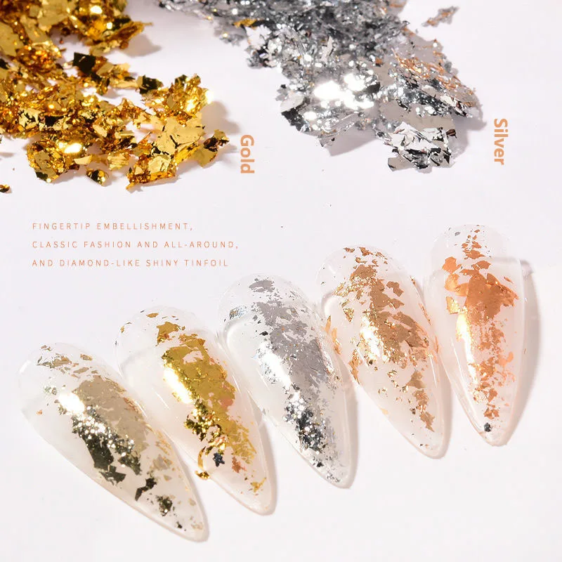 8Colors Gold Silver Irregular Foil Paper Fragments Nail Art Sequin Sticker DIY Manicure UV Gel Polish Nail Decoration Tools