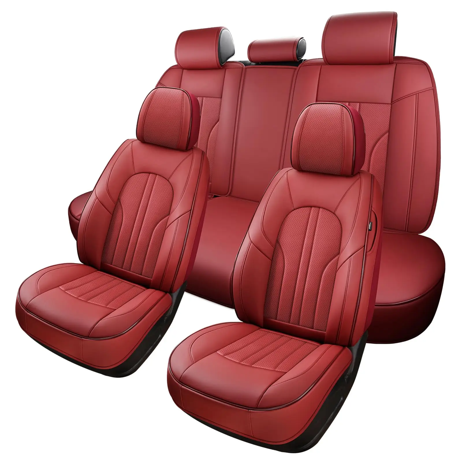 

Universal Fit Red Leather Car Seat Covers Full Set, Waterproof & Durable for SUV Sedan, Wine Red Interior Protection for Daily D
