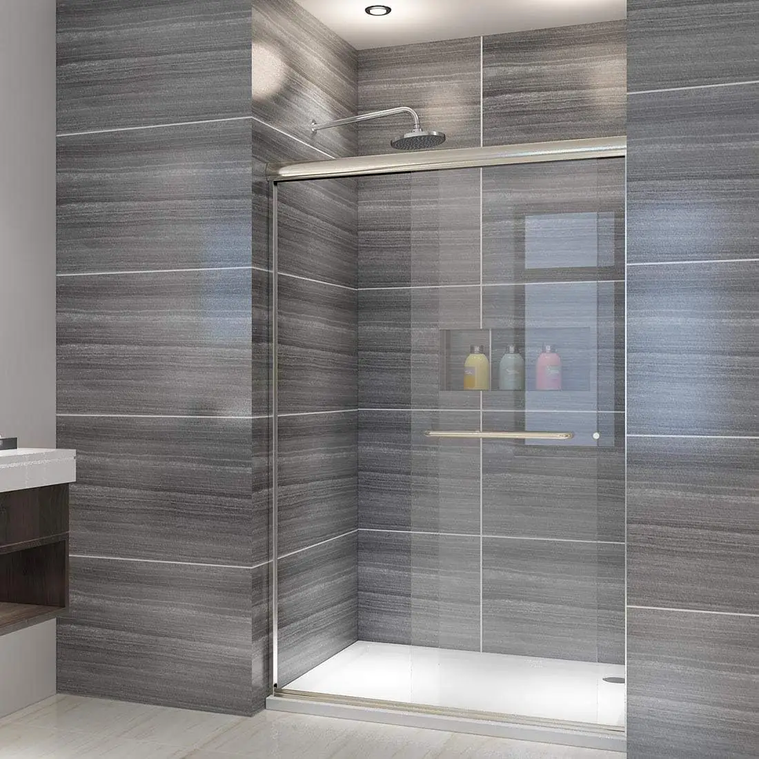 ELEGANT Showers 46.5 in.- 48 in. W x 72 in. H, Semi-Frameless 2 Bypass Sliding Shower Doors, 1/4 in. Shower Clear Glass Panel