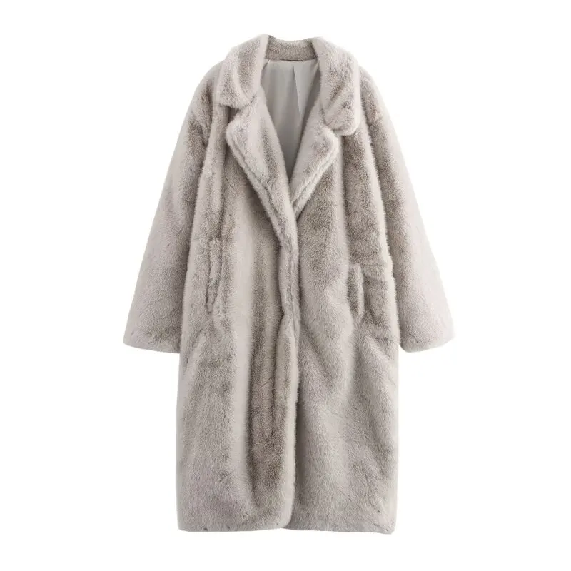 

Women’s Faux Fur Effect Long Coat Jacket Fashion Winter Warm Outerwear Streetwear Elegant Casual