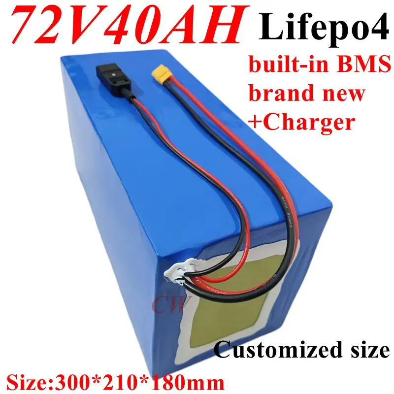 Batterie au lithium Lifepo4, 72V, 40Ah, BMS 24S, pour moto électrique 3000W, 5000W, 6000W, scooter électrique, voiture d'équilib