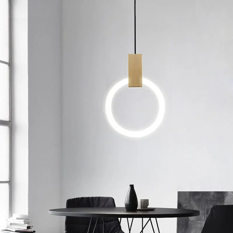 LED Ring Wooden Chandelier Restaurant Living room Stairwell Staircase Chandelier Indoor home Long Chandelier Pendant Lamp