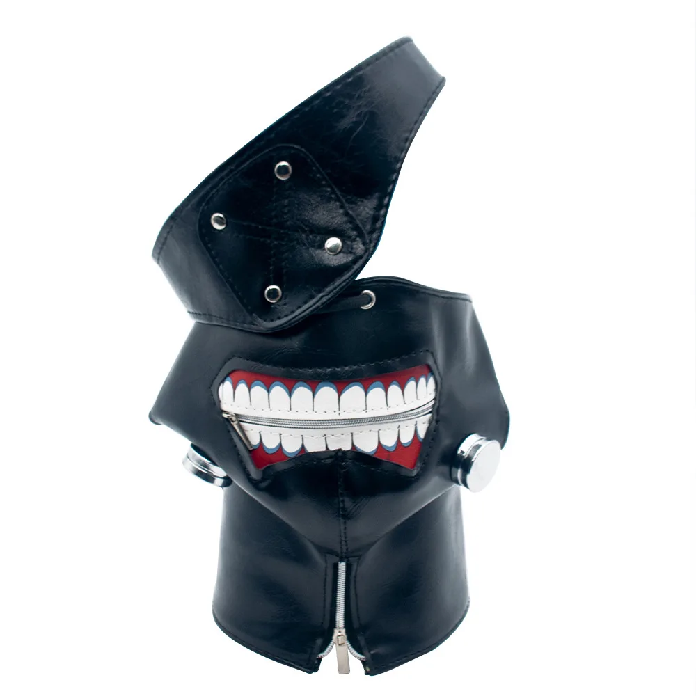 Halloween Mask Cosplay Props in Black Soft Leather for Men