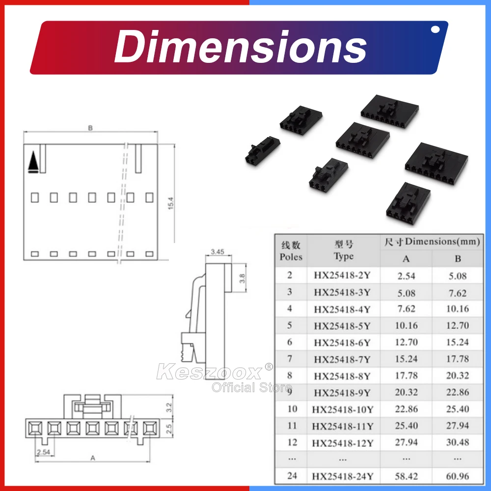 Keszoox-conector de Cable de bloqueo de correa Dupont, Molex5057/1591-9402/03/04/05/06/07/08, 2,54mm, 10-100cm de longitud, 22AWG