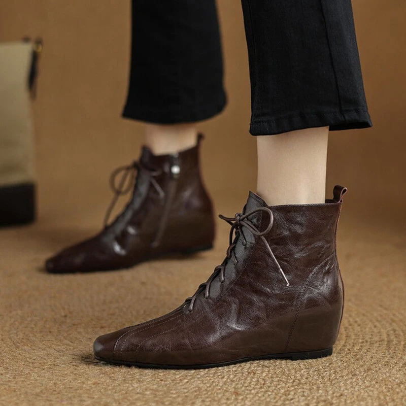 

Flats Women Ankle Boots Trend Office Leather Shoes Lace Up Chelsea Boots Winter 2025 Brand Shoes Zip Short Boots Chelsea Botas