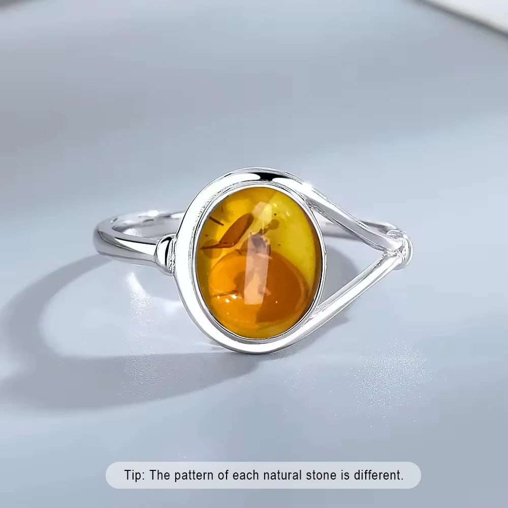 Anillos de piedra de ámbar Natural de Plata de Ley 925, anillos espirituales de ámbar con forma de flor redonda ovalada, joyería fina para mujeres y hombres