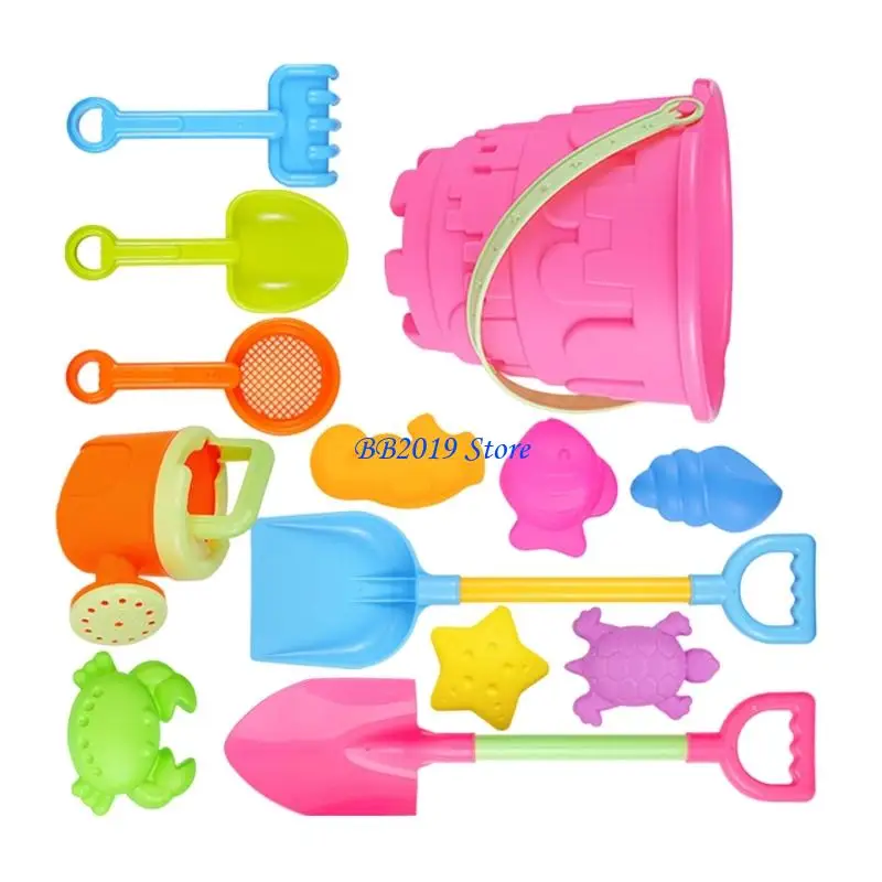 Q0KB 13 Piece Non Toxic Sand Play Set Includes Large Shovel And Storage Bucket For Family Beach Fun