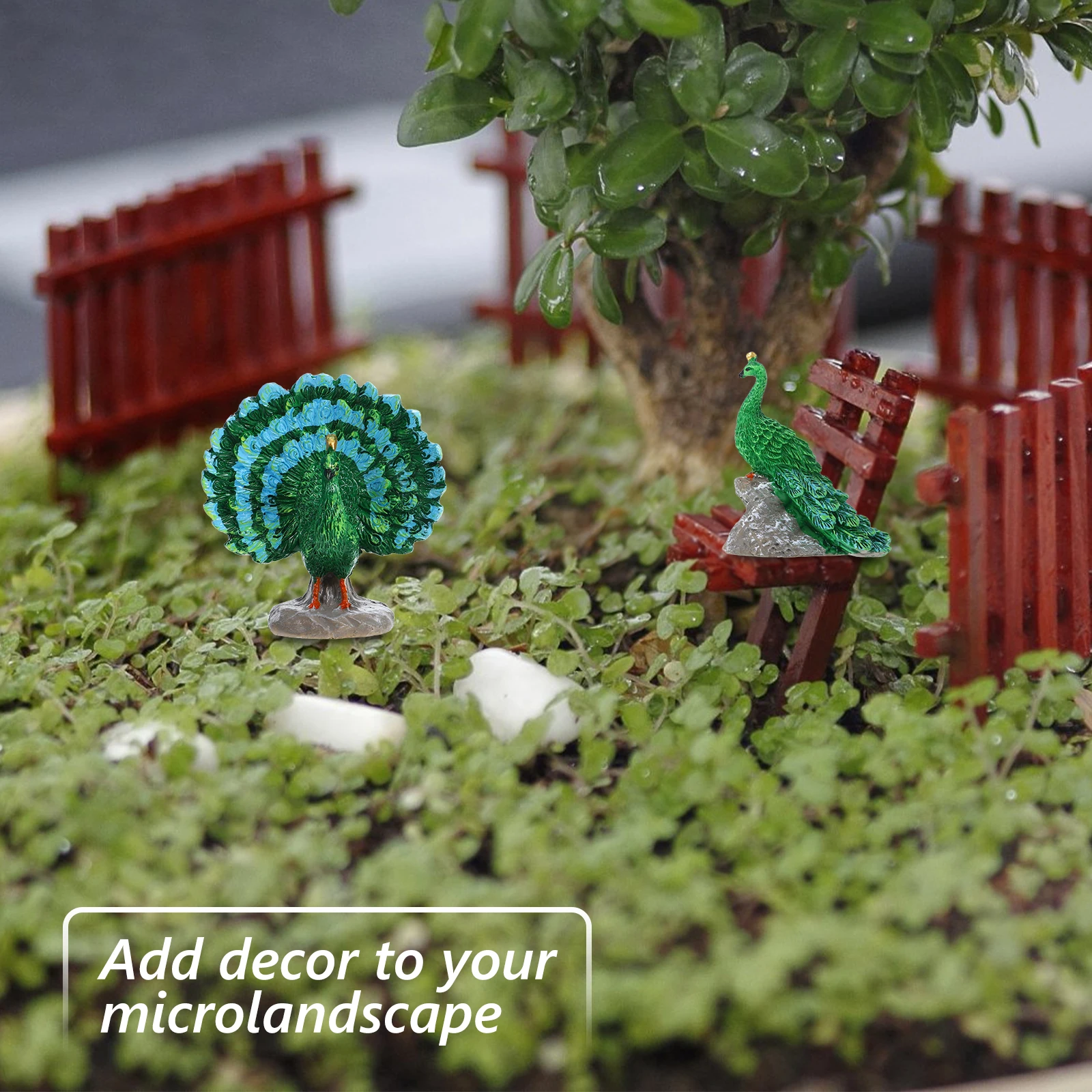 

2 Pcs Resin Crafts Peacock Decoration Accessories Outdoor Miniature Garden Bonsai
