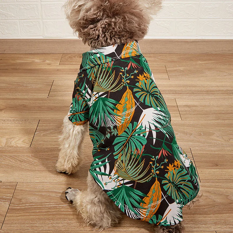 2023 New Summer Ins Seaside Vacation Style Pet Clothing Printed with Palm Leaf Dog Clothing Hot Selling Pet Apparel