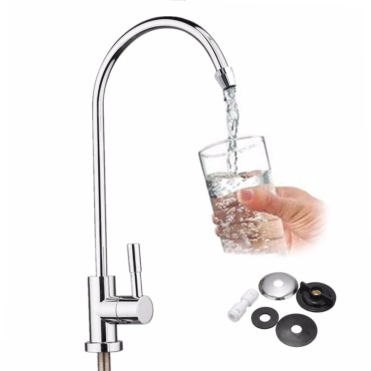 

Kitchen Water Filter Faucet Chrome Plated 1/4 Inch Connect Hose Reverse Osmosis Filters Parts Purifier Direct Drinking Tap