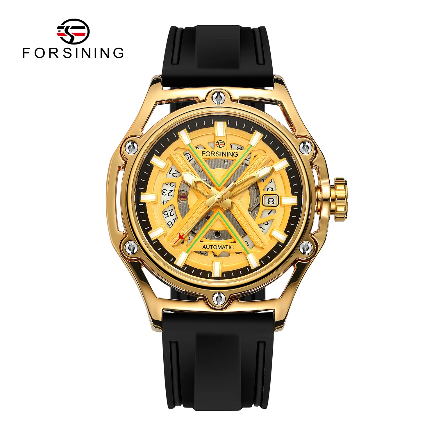 New Men's Fashion Forsining Top Brand Casual Skeleton Automatic Mechanical Watch Stylish Sporty Silicone Strap