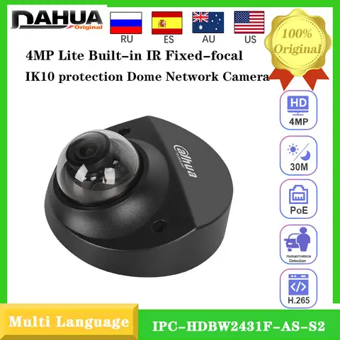 Original Dahua 4MP IP67 IK10 Fisheye IPC-HDBW2431F-AS-S2 IP Camera Built-in Mic Lite IR 30m Fixed-focal Dome Network Camera