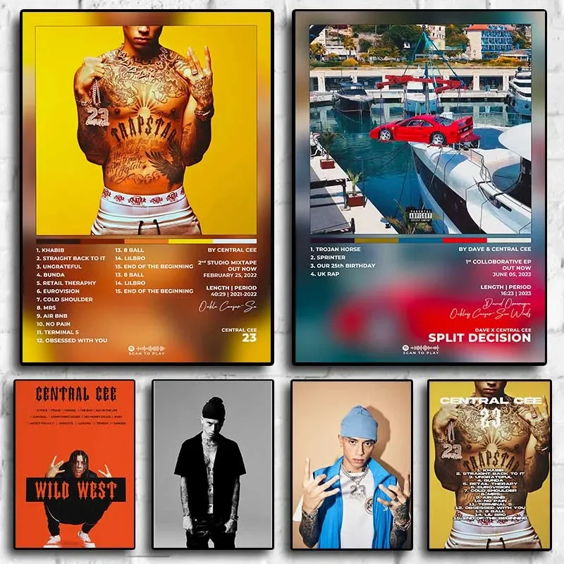 Hip Hop Rapper Central Cee 23 Album Poster Music Cover Wild West Dave Split Decision Pop Art Canvas Print Wall Home Room Decor