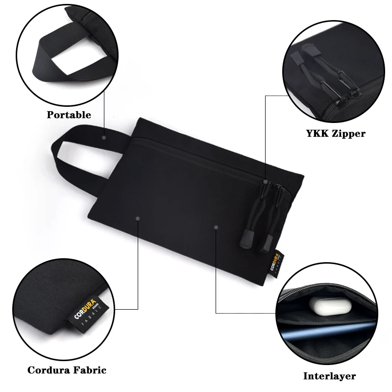 Nylon Business Hand Bags Rectangle Black Large Capacity Tote Bag with Zipper Waterproof Wear-Resistant Military Fabric Travel