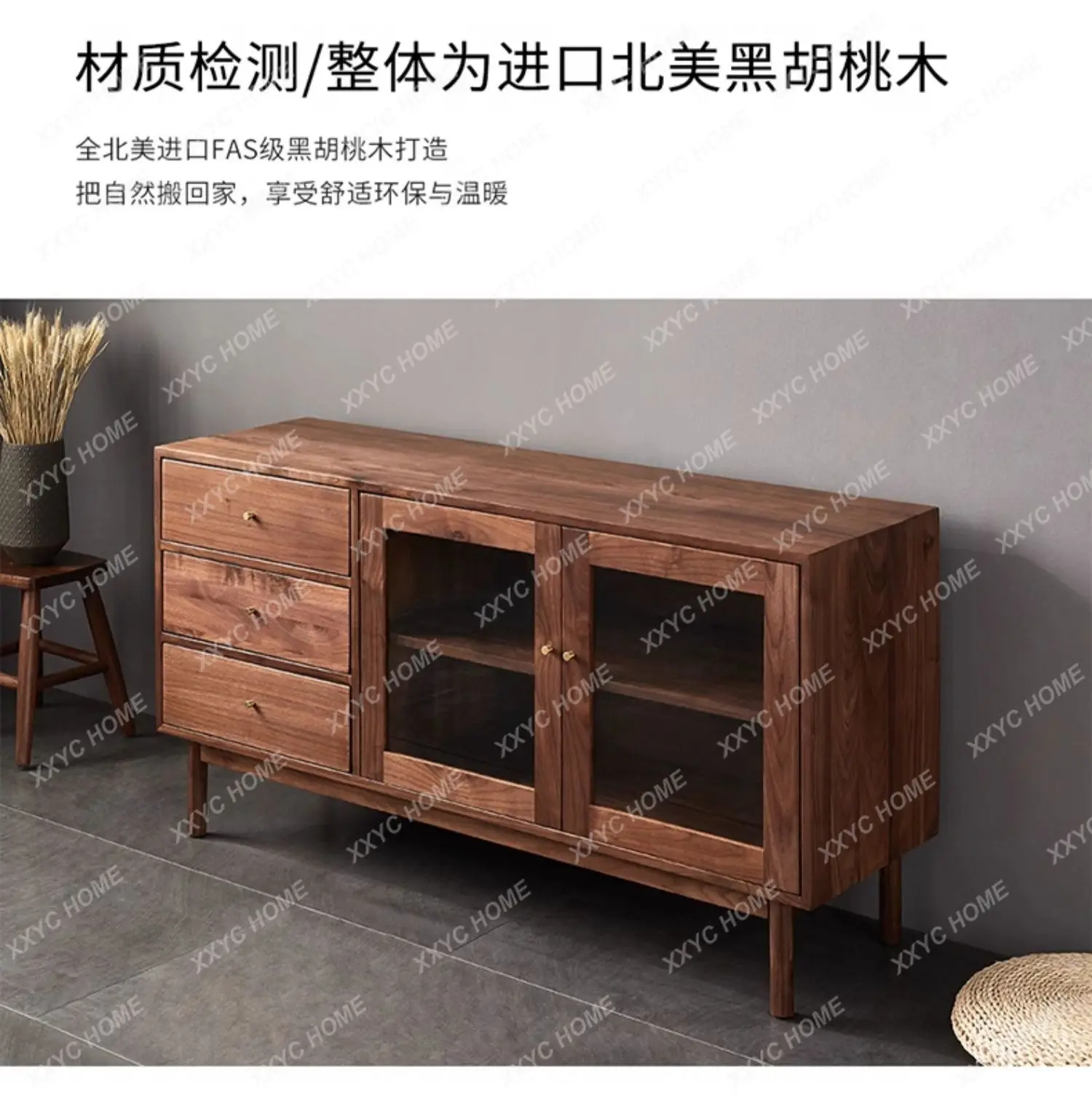 solid wood dining side cabinet simple double door black walnut light luxury multi-functional locker