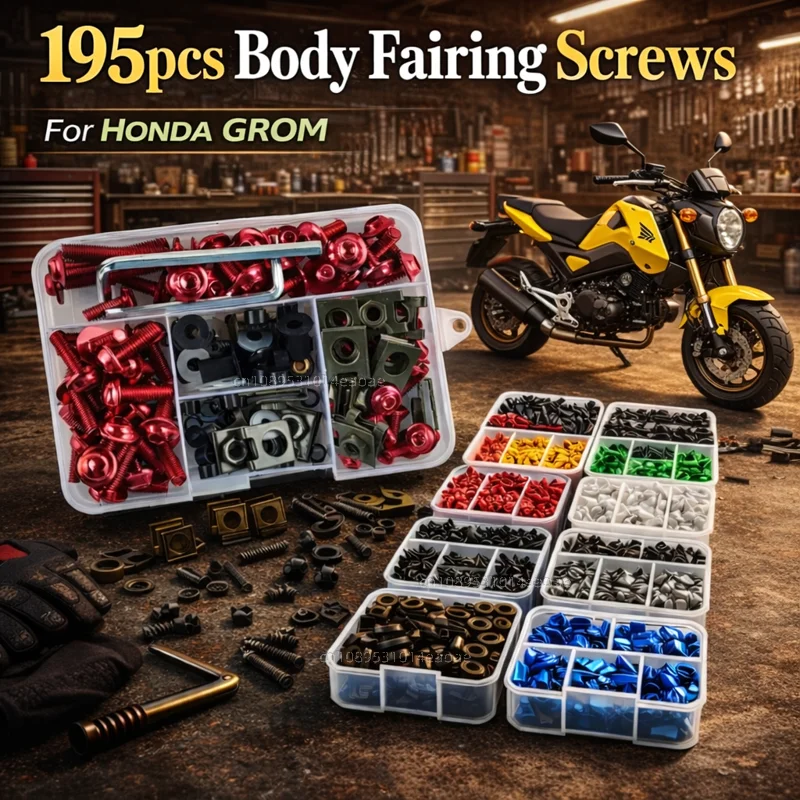 

195pcs Motorcycle Fairing Bolts Body Screws Nuts For Honda GROM MSX125 MSX 125 GROM SP 2014-2024 2025 Kit Aluminum CNC Fasteners