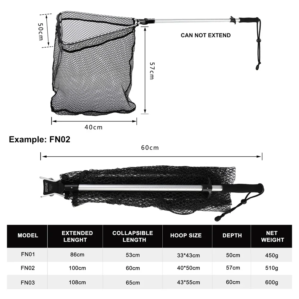 Goture 108cm Floating Fishing Net Aluminium Alloy Foldable Telescoping Handle Landing Net Nylon Mesh Sea Fishing Accessorie