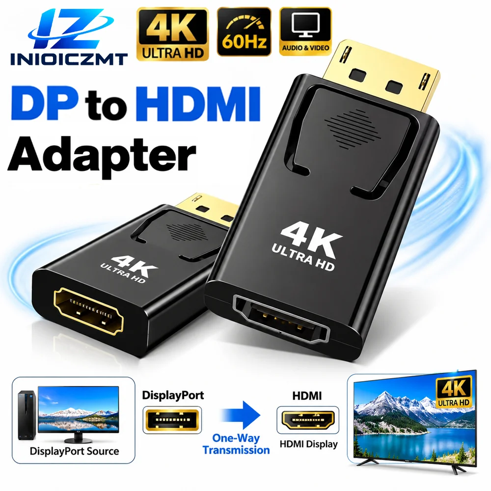 DP To HDMI-compatible Adapter 4K 60Hz DisplayPort Male To HDMI-compatible Female Video Audio Converter for PC TV Monitor Laptop