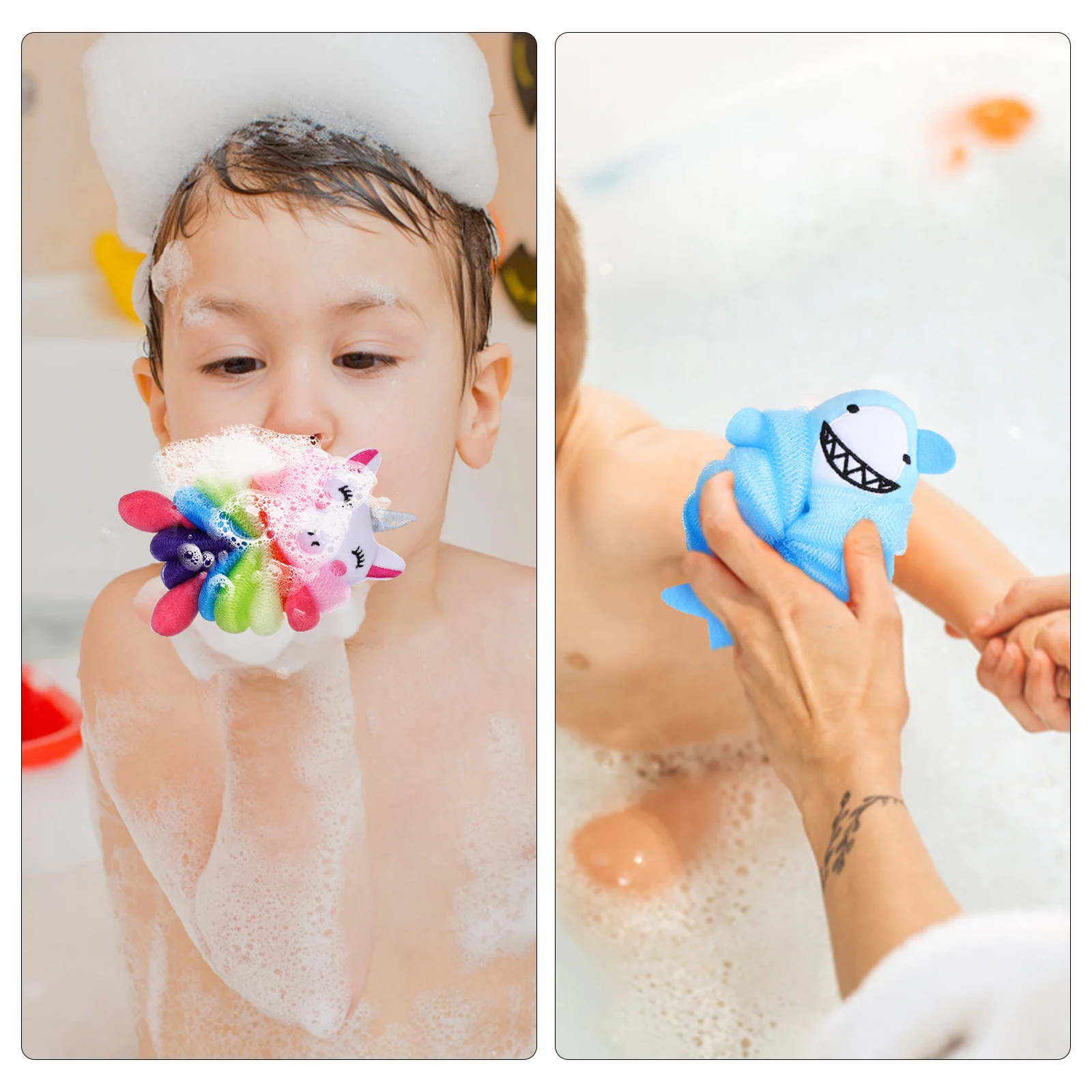 2 Pcs Children's Bath Sponge Rose Unicorn Blue Shark Skin Cleaning Scrubber Body Wash Cute Shower Loofah Lotion Cartoon