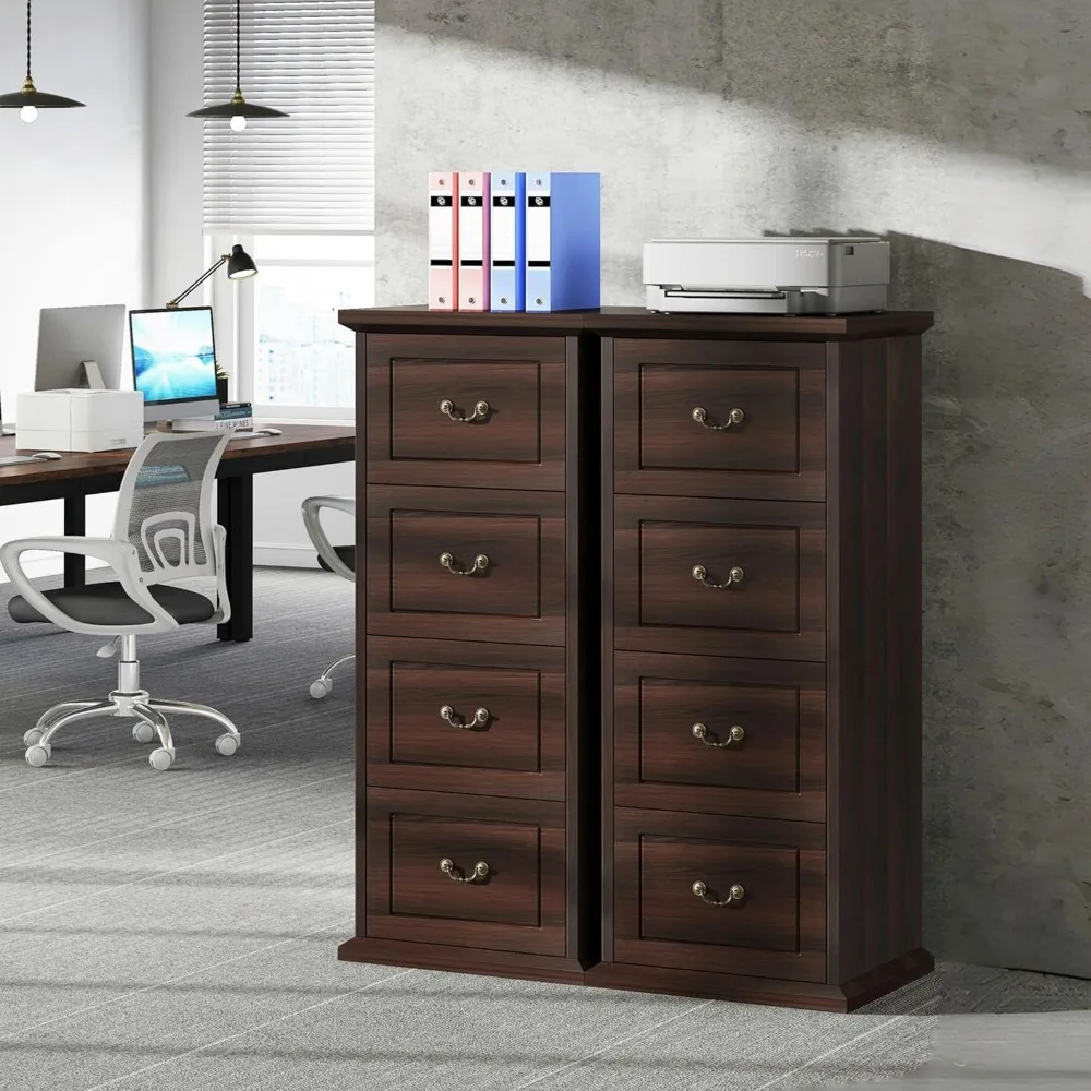 

Pair of Vertical 4-Drawer Wood File Cabinets for A4/Letter Size Documents