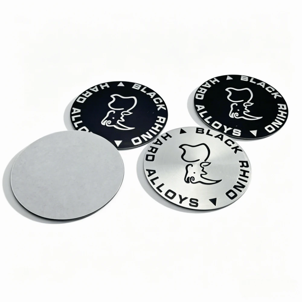 4 unidades de emblemas planos con logo de rinoceronte negro de 80 mm, accesorios para tapas centrales de rueda de coche, tapas de buje de rueda, tapas de llanta y distintivos de cubierta