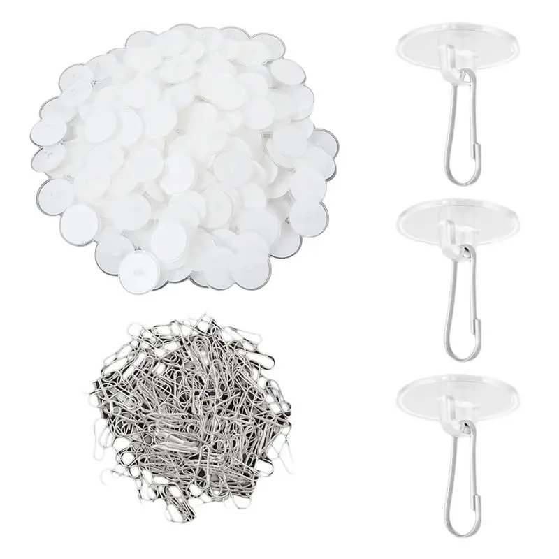 

AA81-200Pcs Self-Adhesive Ceiling Hooks For Hanging, Round Suction Cup Plate Removable Transparent No-Drill Wall Hangers Disc