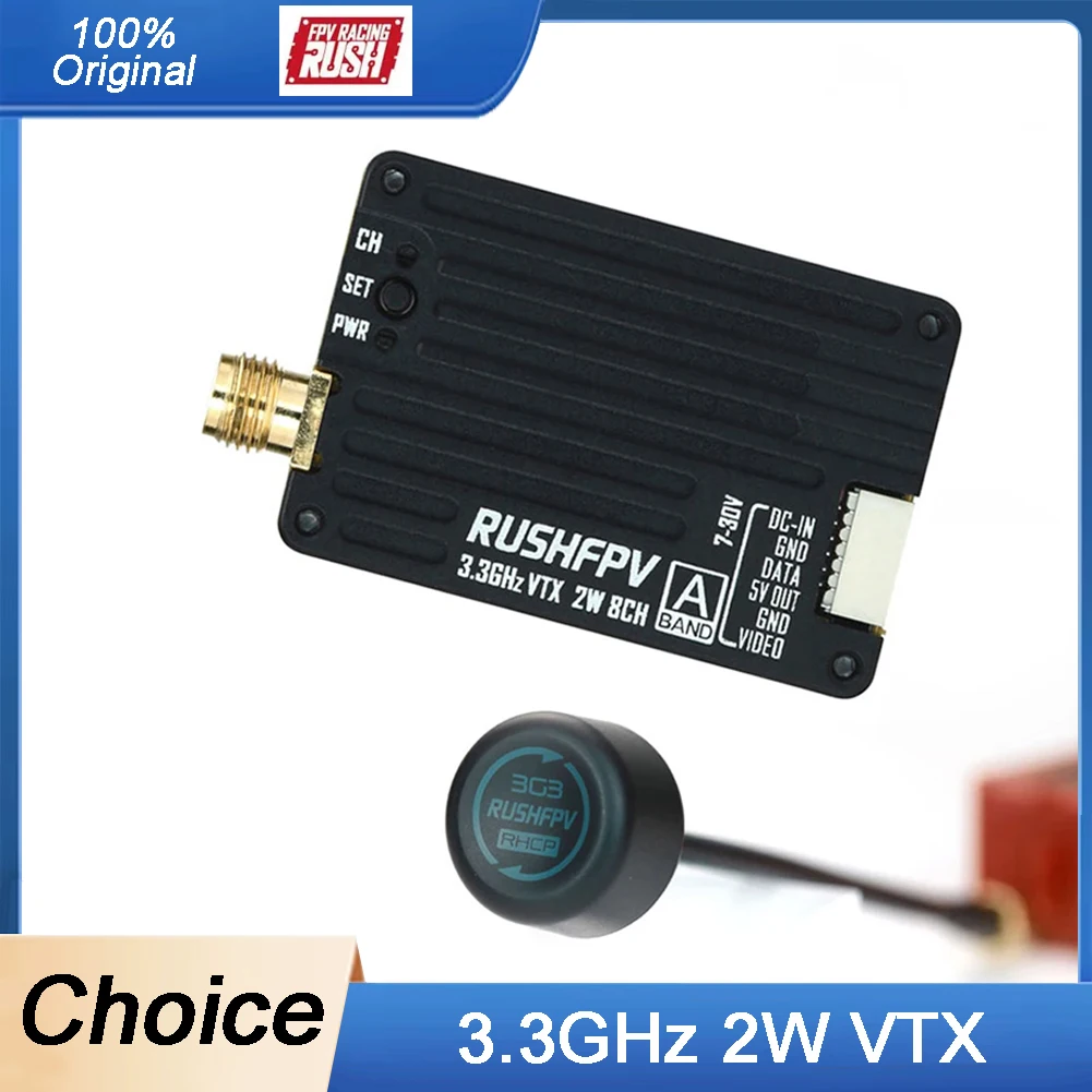 

RUSHFPV 3,3 ГГц 2 Вт VTX с круговой поляризационной антенной SMA поддерживает протокол Tramp IRC для RC FPV дрона дальнего действия