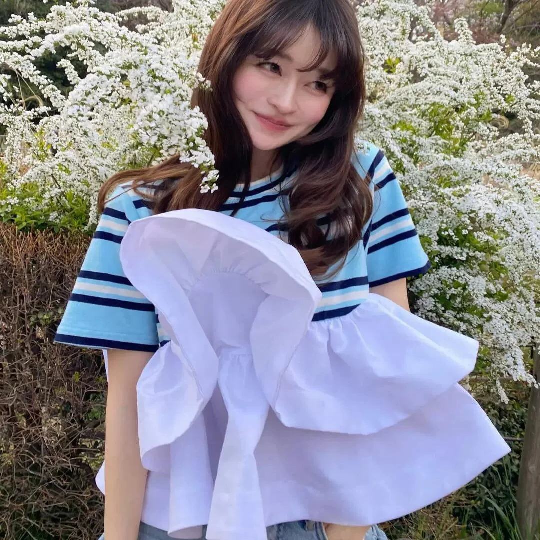 

Japanese Style Striped Short Sleeve round Neck Loose Fit Top Women's Fashion Commute Style Shirt Casual Summer Outfit