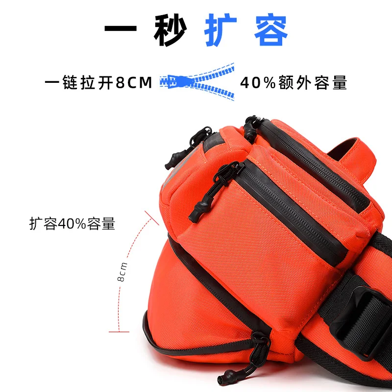 Motorcycle Riding Waist Bag Expandable Motorbike Hip Pack with Magnetic Buckle Reflective Zipper for Long Distance Touring and