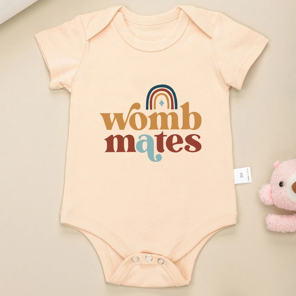 Cute Funny Twin Baby Boys Girls Clothes Womb Mates A B Fashion Newborn Onesie Pajamas Cotton Comzy Infant Outfits Bodysuits