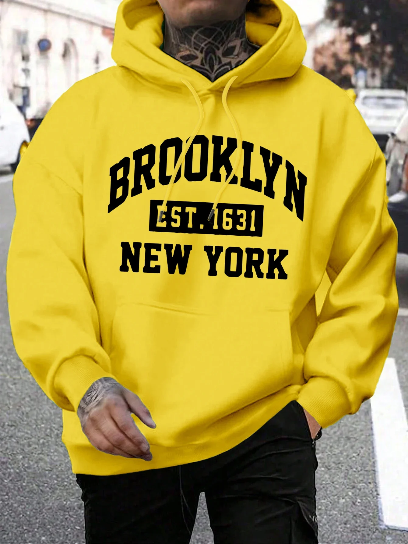 Beooklyn Est 1631 New York Printed Hooded Men Fleece Warm Big Size Hoodies Fashion fur-liner Hoodie Fashion Casual S-XXL Tops
