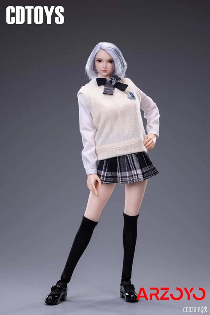 Cdtoys Cd030 1/6 Female Soldier Cute School Girl Knitted Vest Shirt JK Pleated Skirt Suit Model for 12 Inches Action Figure Body