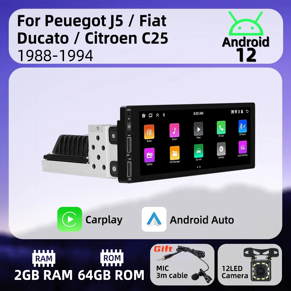 

Android Car Multimedia for Peugeot J5 Fiat Ducato Citroen C25 1988-1994 6.9" Screen 1 Din Radio Head Unit Carplay Autoradio GPS