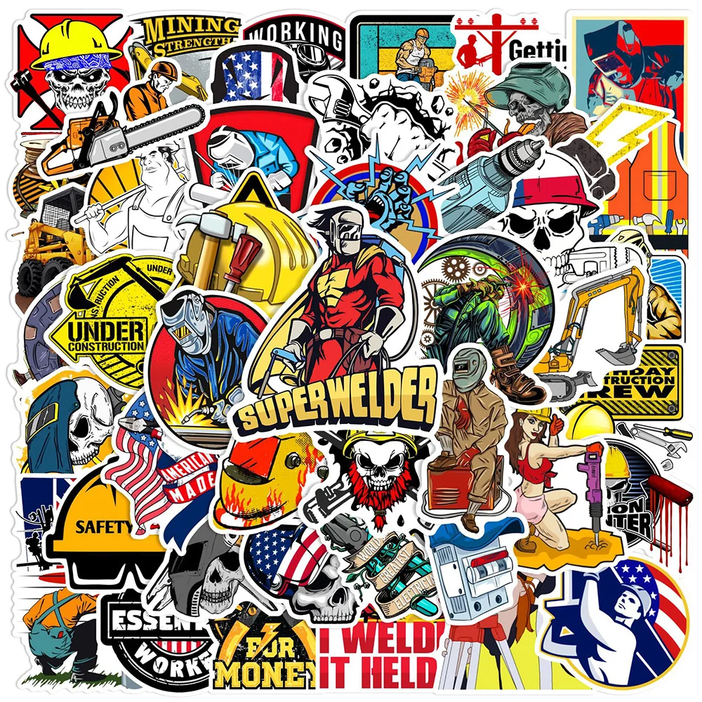 

10/30/50pcs Cartoon Workers Graffiti Stickers Cool Decals DIY Phone Laptop Notebook Tablet Water Bottle PVC Sticker for Kids Toy