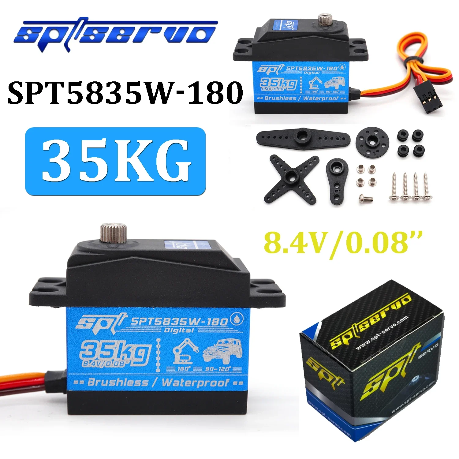 SkyDElRC Brushless Servo SPT5835W-180 35kg Metal Gear Digital Standard Servo Waterproof 8.4V For RC Drift Car Airplane Robot Arm