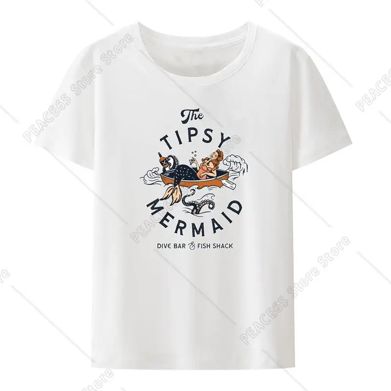 the Tipsy Mermaid Dive Bar & Fish Shack Graphic T-shirt Funny Top Tee Unique Women T-shirts Pair Women's Tops Tees Humor Tshirt