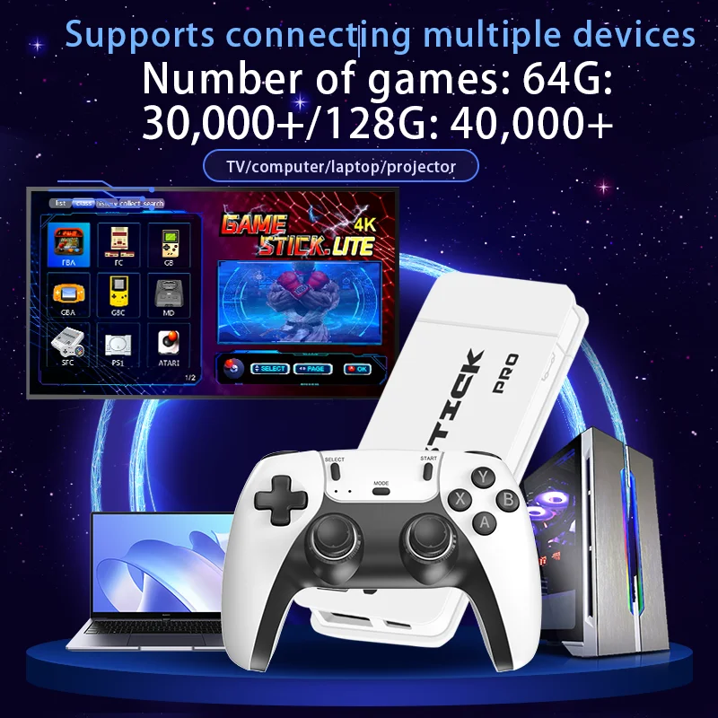 M8 4K pro Game Stick Mini Handheld Console Wireless Gamepads Retro HD 20000+ Games Two-player for PS1 TV Output