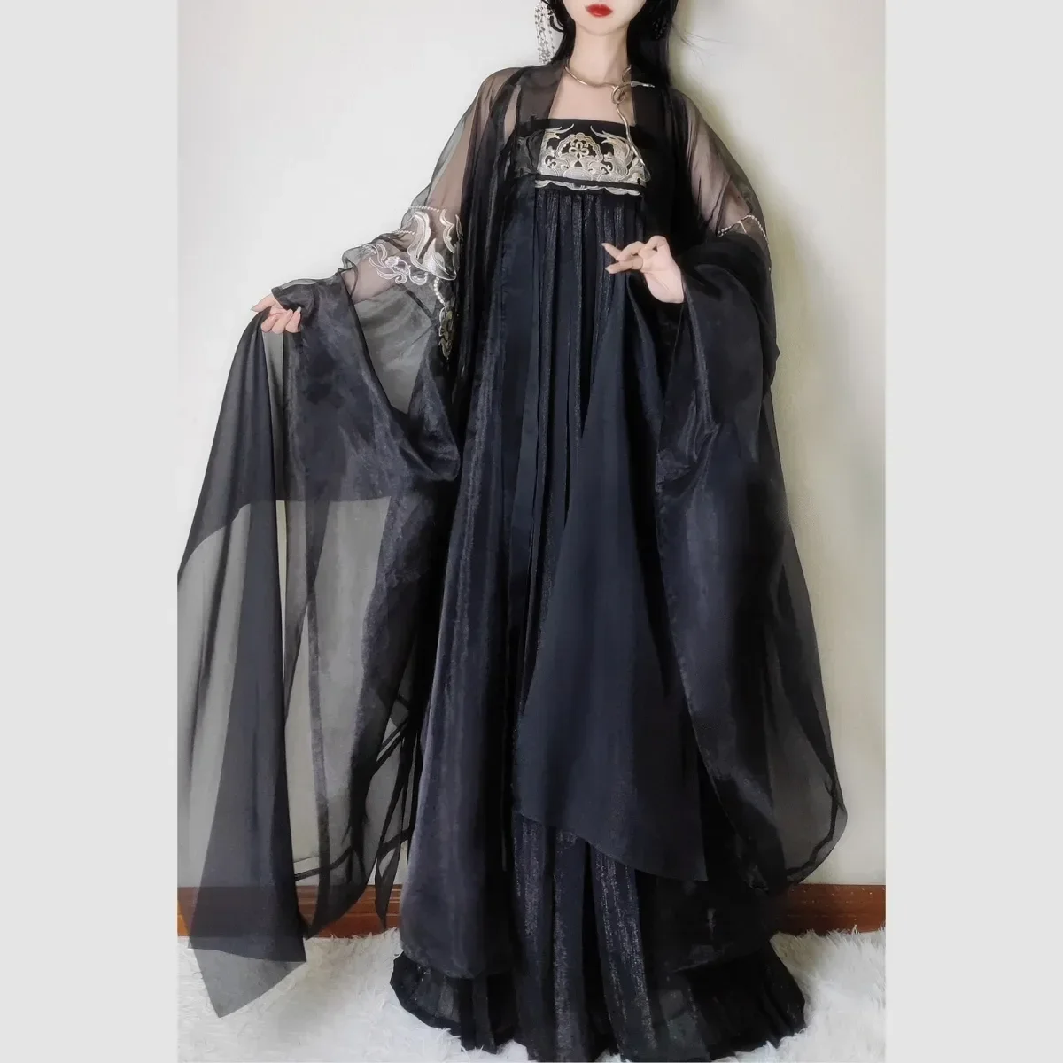 Sukienki Hanfu dla kobiet w stylu chińskim tradycyjnym, strój do tańca ludowego, sukienki wróżek, starożytny kostium, ubrania Tang, vintage cosplay, czarna sukienka, 2025