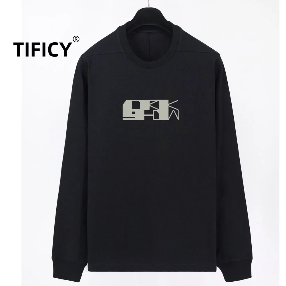 High Street Tees Tshirts Ro Dark Tops Men's Geometry Printed Custom Fabric Long Sleeve Streetwear Casual T-shirt Men Clothing