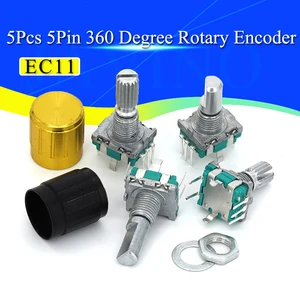 Rotary Codifier with built of switch button, long fist, 360 degrees, position 20, 5pin, 15mm, 20mm, w, 5pcs per lot per lot 6 Main Rotary Encoder Sales - №5