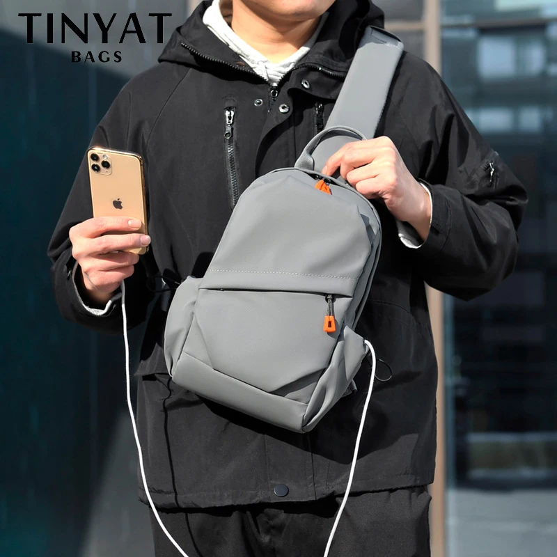 TINYAT Large Capacity Chest Bag Man Phone Money Ipad Sling Bag Waterproof Crossbody Bags For Men Casual Travel Shoulder Bag