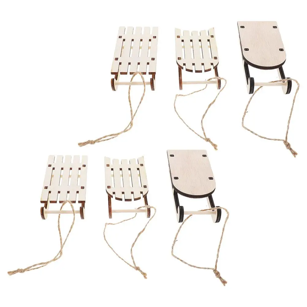 6 pièces traîneau en bois traîneau de noël père noël bonhomme de neige décor à la maison Miniature bricolage artisanat inachevé Portable enfants jouet éducatif